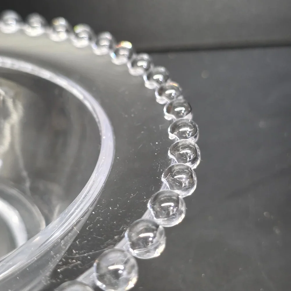 Classic Beaded Rim Glass Bowl Clear 7 Inch Candlewick Style Serving Dish Vintage